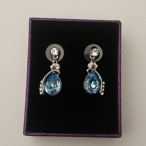 Silver Teardrop Ocean Blue Crystal Earrings